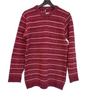 Vintage Alan Paine England Shetland Wool Stripe Sweater Cranberry Red Medium